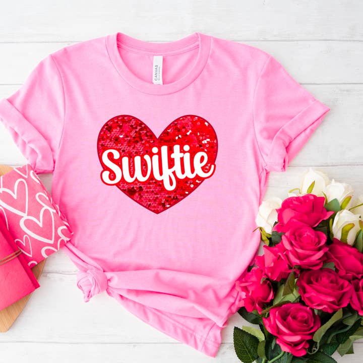 Faux Sequins Swiftie Heart Bella Canvas Tee for wholesale by Gia Gifts Boutique