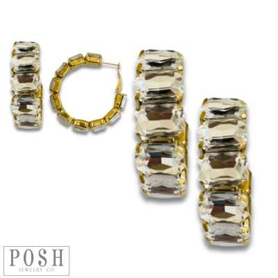 Rhinestone rectangle hoop earrings for wholesale by Pink Panache Brands