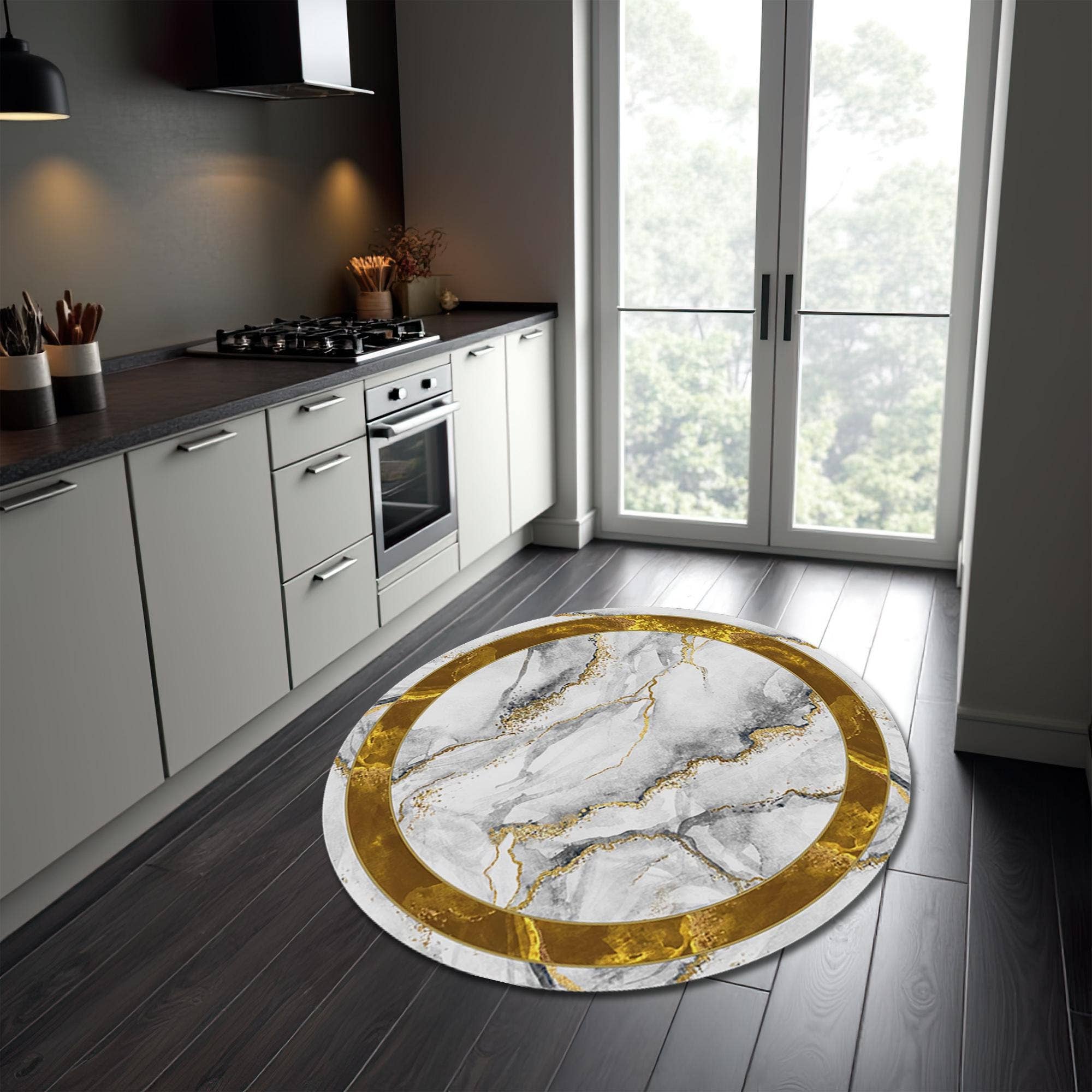 Rugendary Trade LLC - Wholesale Door Mat - Gold Marble Modern Kitchen Entryway Round Floor Mat0
