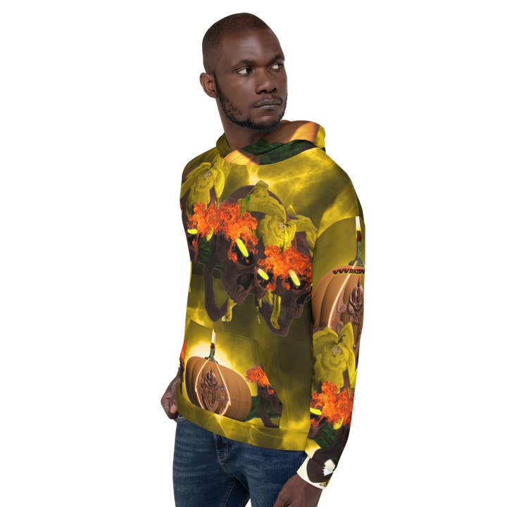 RAZRWING FLAMING PUMPKIN RED SKULLS Hoodie for wholesale by RAZRWING