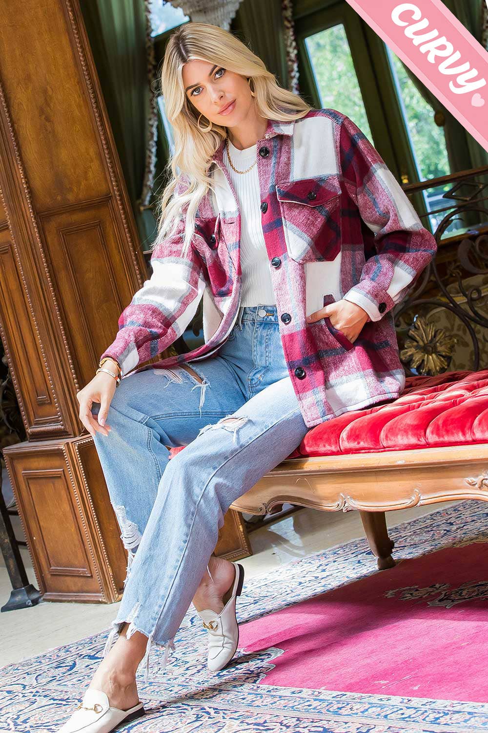 Sweet Lovely by Jen - Wholesale Shirt Jacket/Shacket - Women's - OUTERWEAR PLUS SIZE  FLANNEL  SHACKET 44