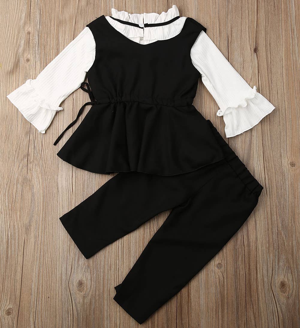 Fennco Styles – Conjunto de camisola e calças – criança por atacado – Conjunto de Roupa de Menina 3pcs Preto & Branco4