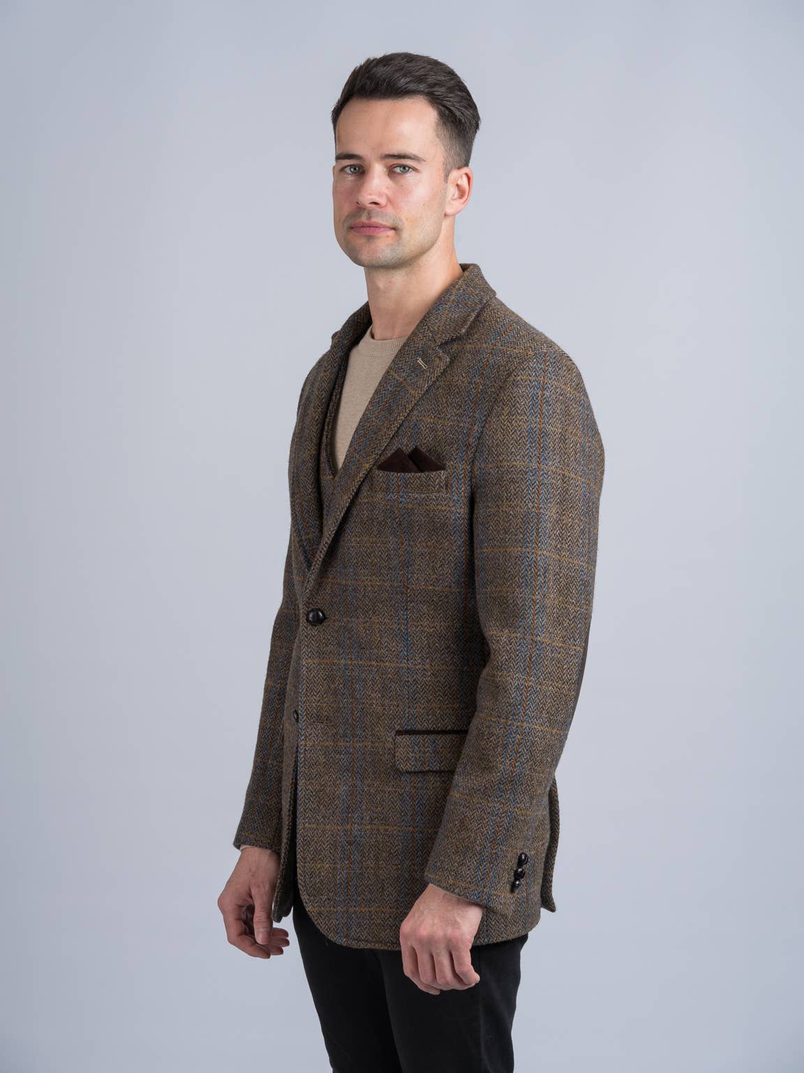 Horse Brown Hunting Tweed Jacket with Moleskin Trim for wholesale on Faire2