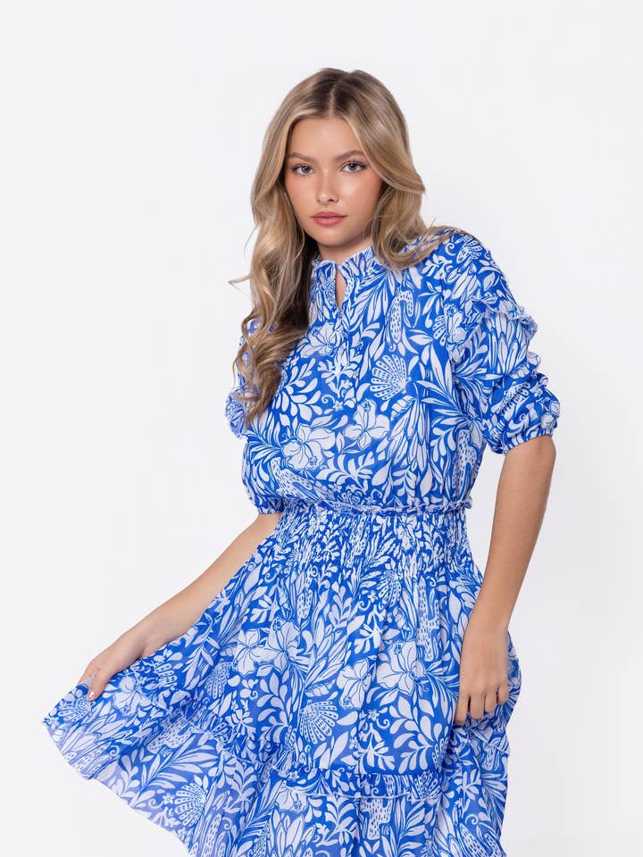 Olivia Dress 39" (Blue Pattern) for wholesale by Yakira Bella