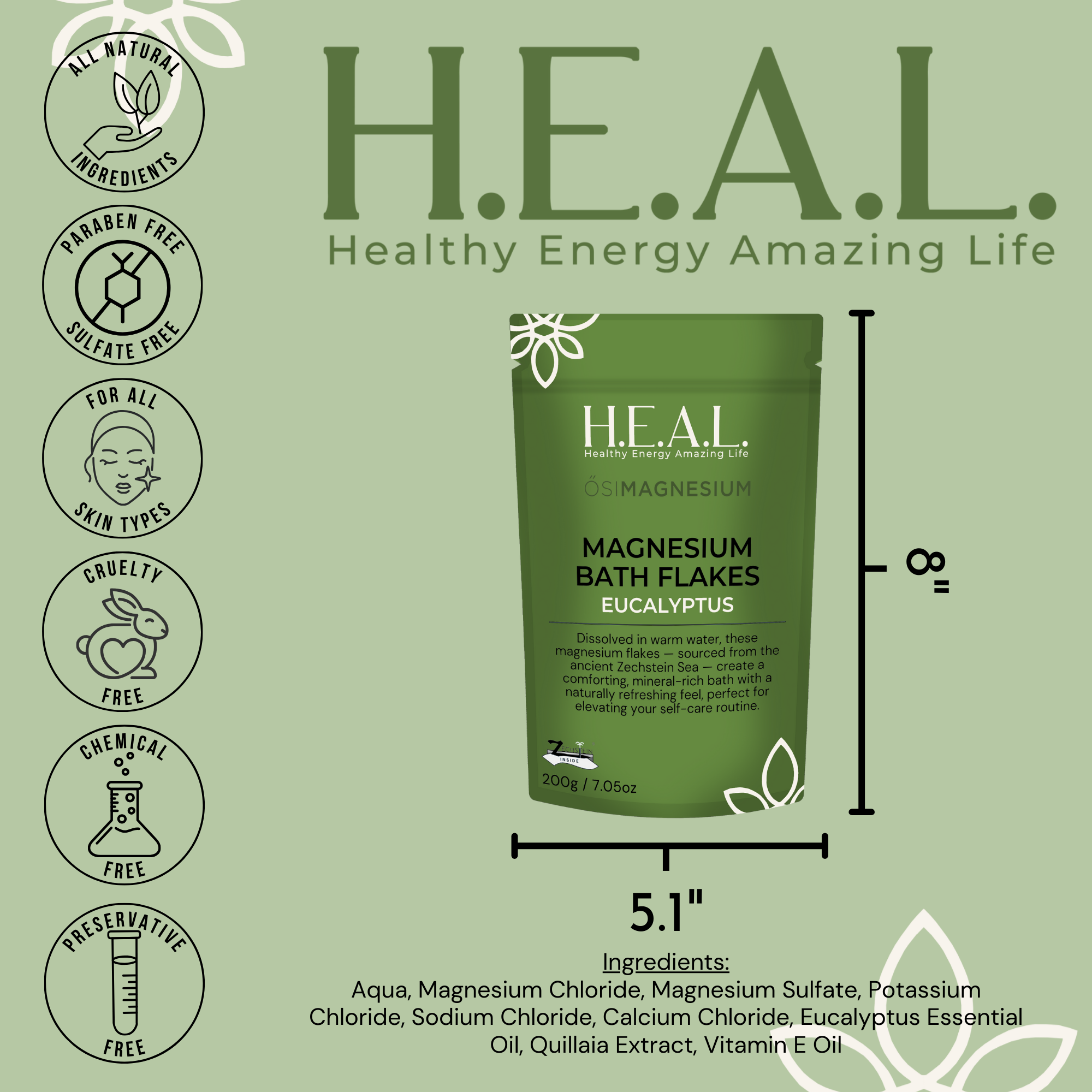 Healthy Energy Amazing Life - Wholesale Bath salts - ŐSIMAGNESIUM Bath Flakes with Eucalyptus Essential Oil2