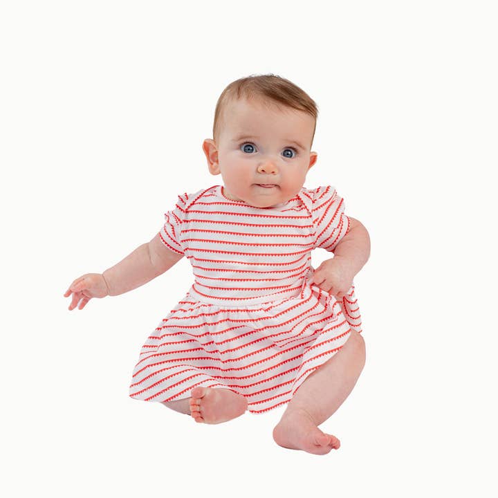 Puff Sleeve Onesie in Red Heart Stripe for wholesale by Nella June