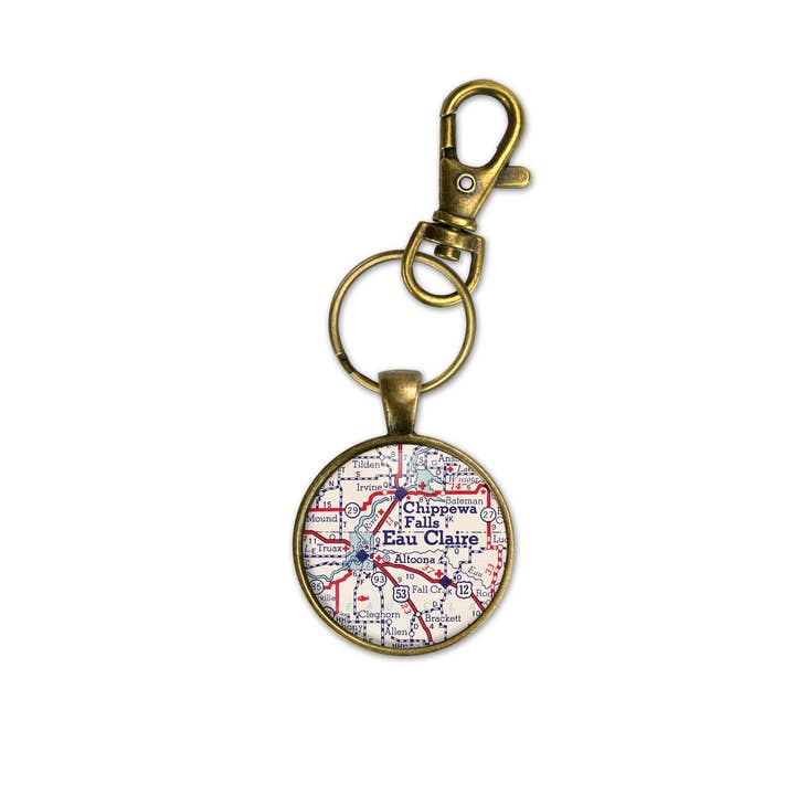 Daisy Mae Designs - Wholesale Keychain - Unisex - Eau Claire Wisconsin Map Keychain Key Chain Bag Charm
