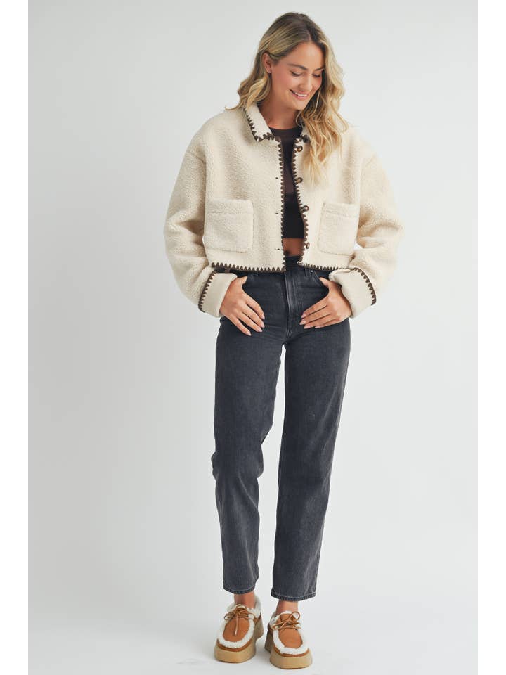 Beige Contrast Stitch Cardigan. for wholesale on Faire