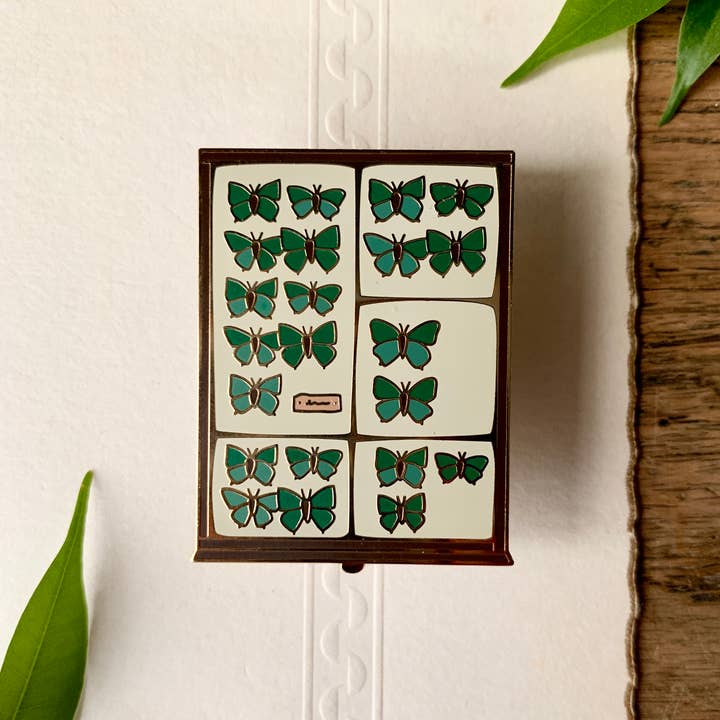 Georgiou Draws - Wholesale Lapel pin/button - Butterfly Tray Cabinet of Curiosities Enamel Pin Badge4