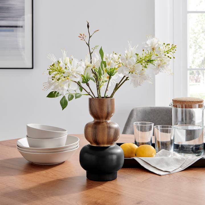 Danya B - Wholesale Vase - Milo Trinnet 3 Tier Stack Two Tone Vase Black and Walnut