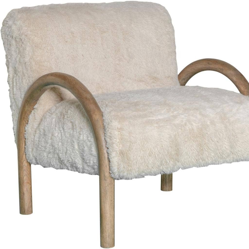 HomeRoots - Wholesale Chair - 30" Off White and Natural Faux Fur And Wood Arm Chair5