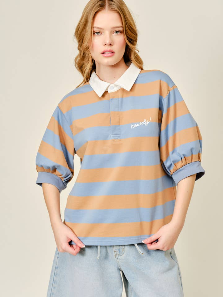 AJT5754 HOWDY CAMISOLA DE ALGODÃO COM MANGA BUFANTE por atacado de Aaron & Amber