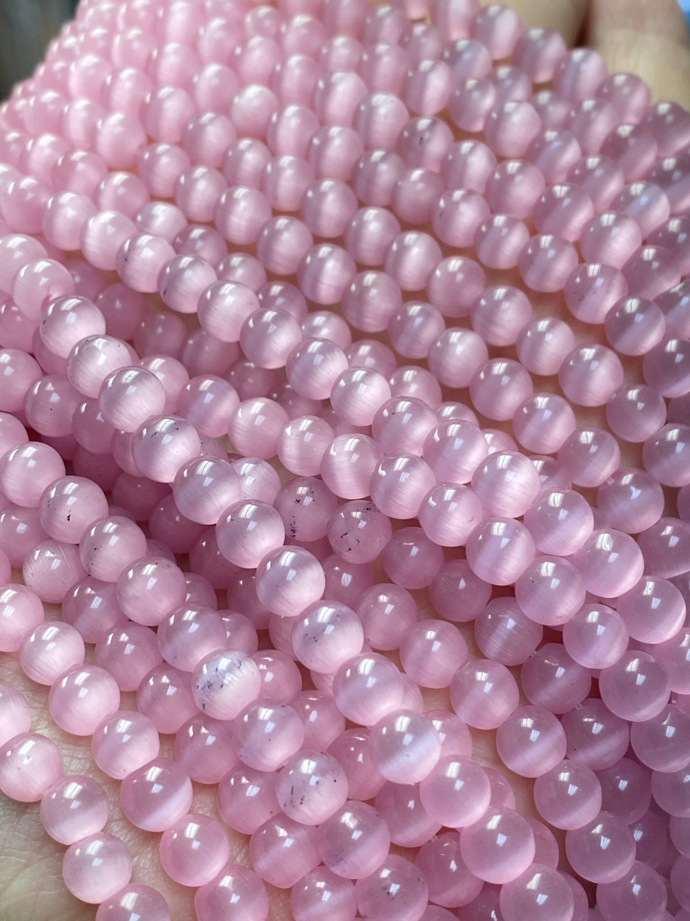 The Bead Bazaar - Wholesale Beads - Pink Wholesale Beads, Light Pink Beads, Cats Eye Pastel Pink Beads, 8mm Baby Pink Round Beads, Bulk Beads For Jewelry Making, Bulk Cats Eye Beads6