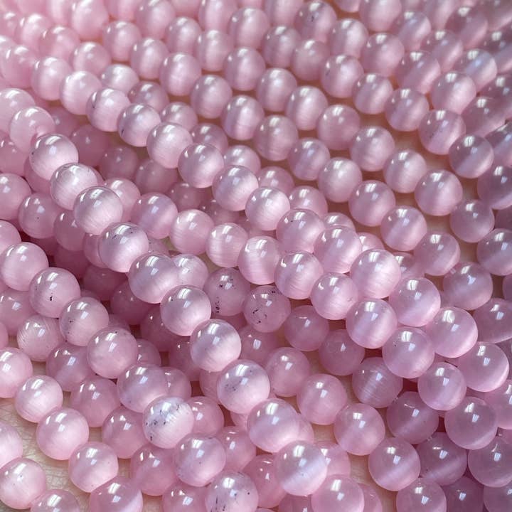 The Bead Bazaar - Vente Perle - Perles roses en gros, perles rose clair, perles rose pastel œil de chat, perles rondes rose pâle de 8 mm, perles en vrac pour la fabrication de bijoux, perles œil de chat en vrac6