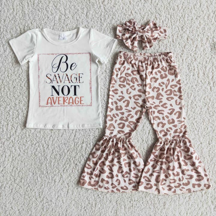 Yawoo Garments - Wholesale Top & Pant Set - Kids - Be savage not average shirt leopard pants girls boutique clo2
