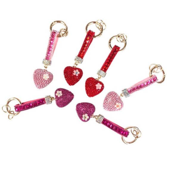 SORTIERT Doppelseitiger Strass-Herz-Schlüsselanhänger KC41101-11 (12 Stück) für den Großhandel auf Faire1