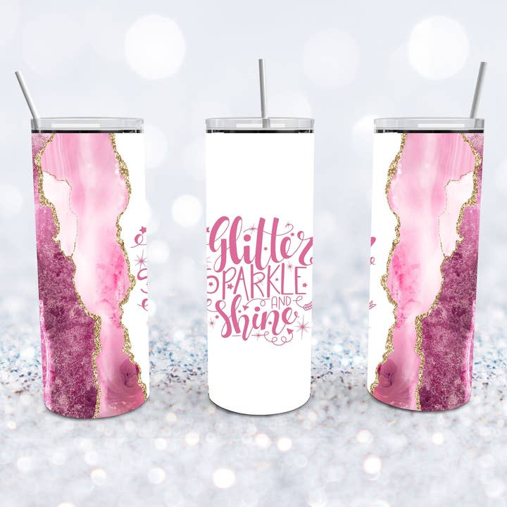 Glitter, Sparkle and Shine Pink Geode Tumbler for wholesale by Beyond Bayside