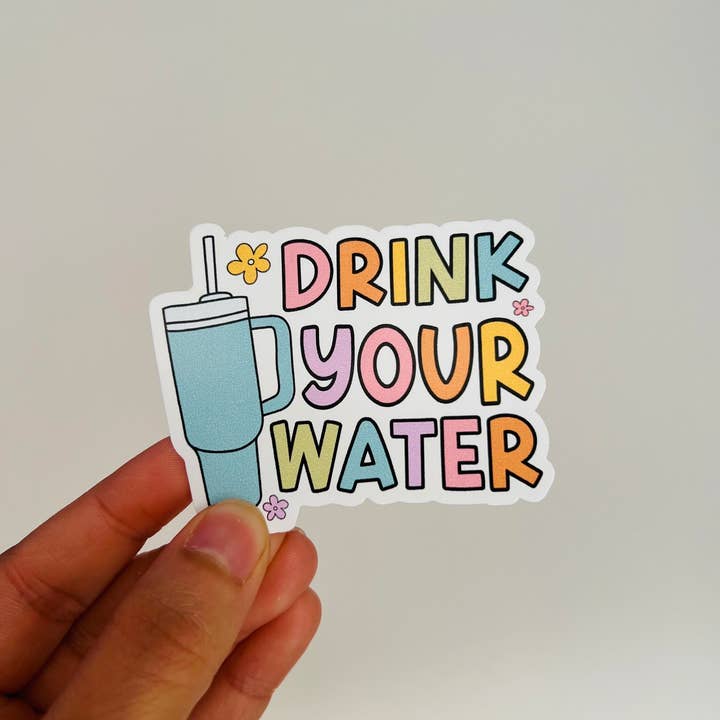 Thirty Three Prints - Vente Autocollant - Autocollant en vinyle "Buvez votre eau" : Autocollant brillant pour le soin de soi1