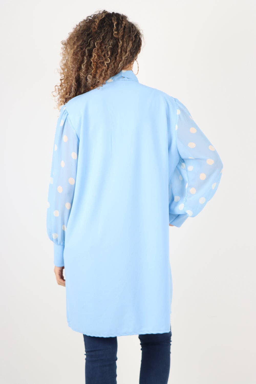 Miss Bold – Engroshandel Tunika - Dame – Italiensk Polka Dot Print Pussy Bow Langærmet Tunika Skjorte5