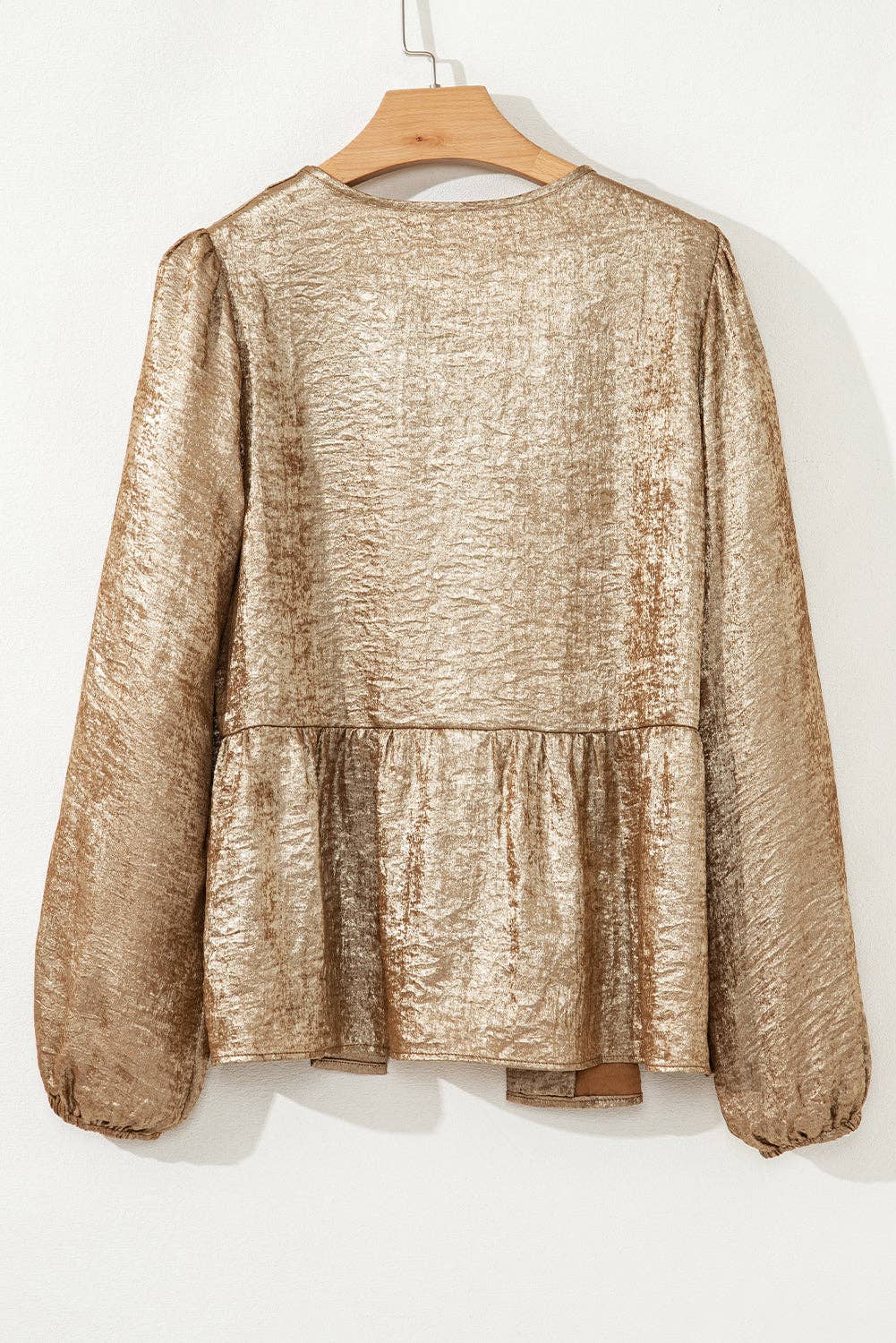 Goud Metallic Babydoll Blouse met Striksluiting aan de Voorzijde voor groothandel op Faire2