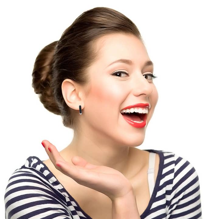 JewelonFire - Wholesale Hoop Earrings - 1/4 Carat T.W. Black Diamond Sterling Silver Hoop Earrings1