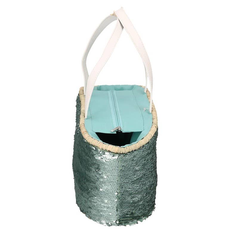 Vacchetti - Vendita all'ingrosso Borsa tote - Donna - Borsa Paglia Con Paillettes Azzurro CM47x18h231