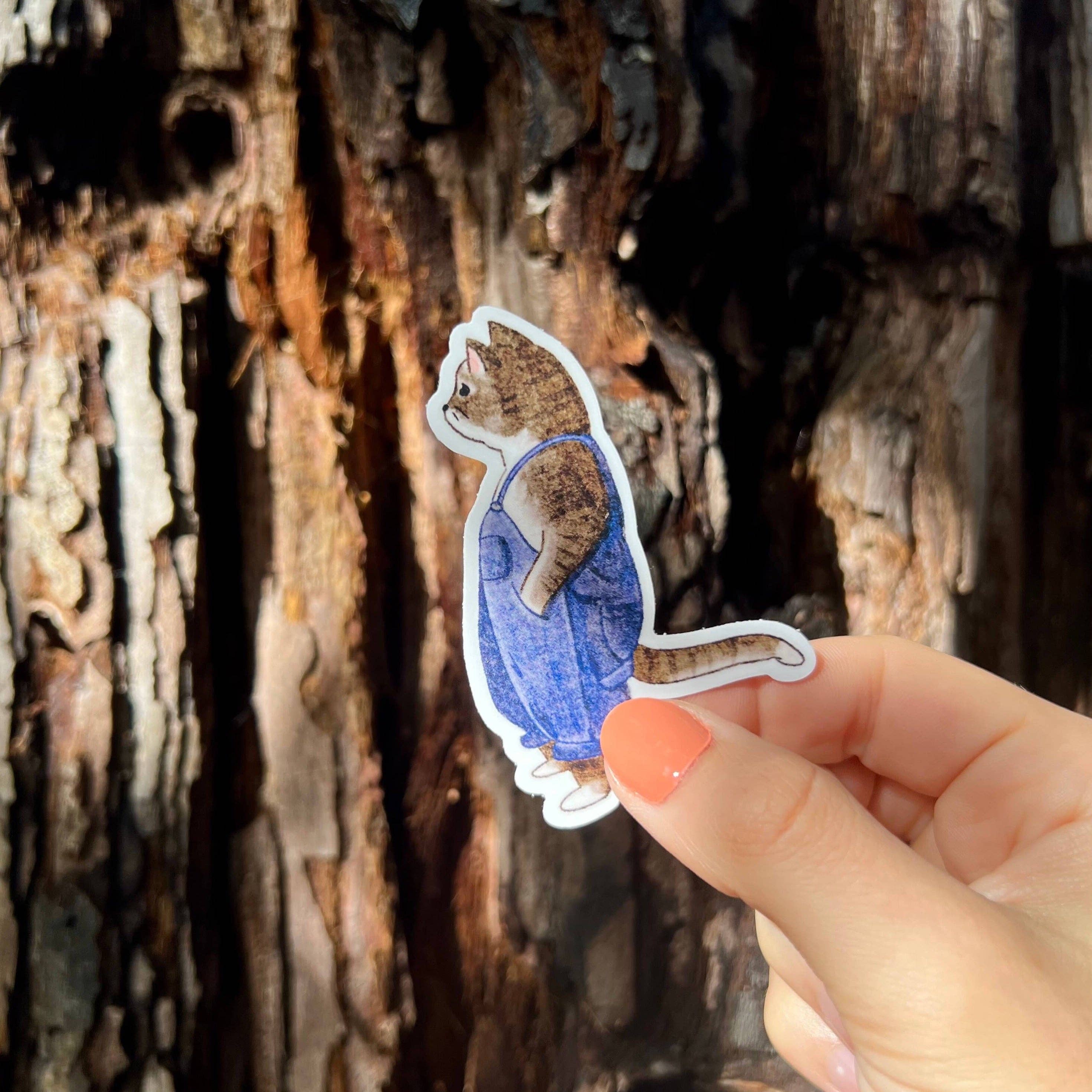 Stick With Finn - Wholesale Stickers voor telefoons en laptops - Sticker Kat in overall1