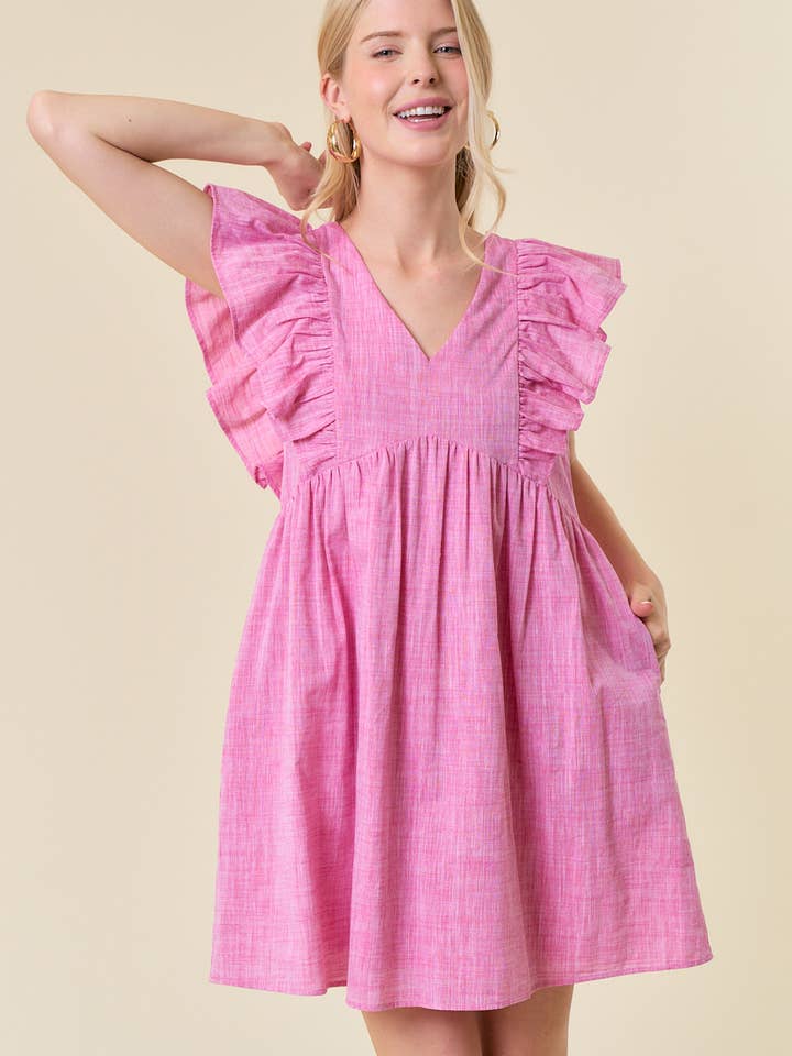 RUFFLED BABYDOLL WOVEN DRESS - 27605D for wholesale by Doe and Rae