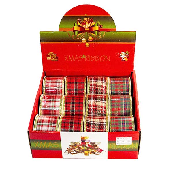 LA RUTA DE LAS IMPORTACIONES SL - Wholesale Linten - Kerstlint 6,3 cm breed, 2 soorten materialen, 12 stuks per doos1