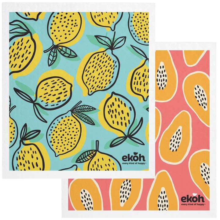 Swedish Dishcloth Set of 2 Papaya & Lemons Print for wholesale by EKOH