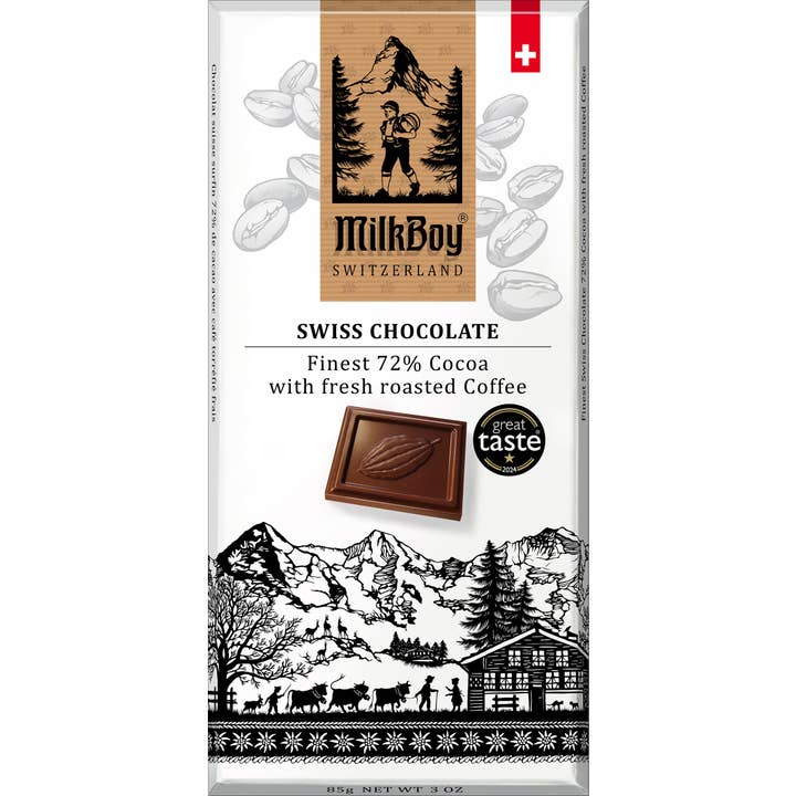 Milkboy Swiss Chocolates - Wholesale Chocolate Bar - 72% Cocoa with fresh roasted Coffee