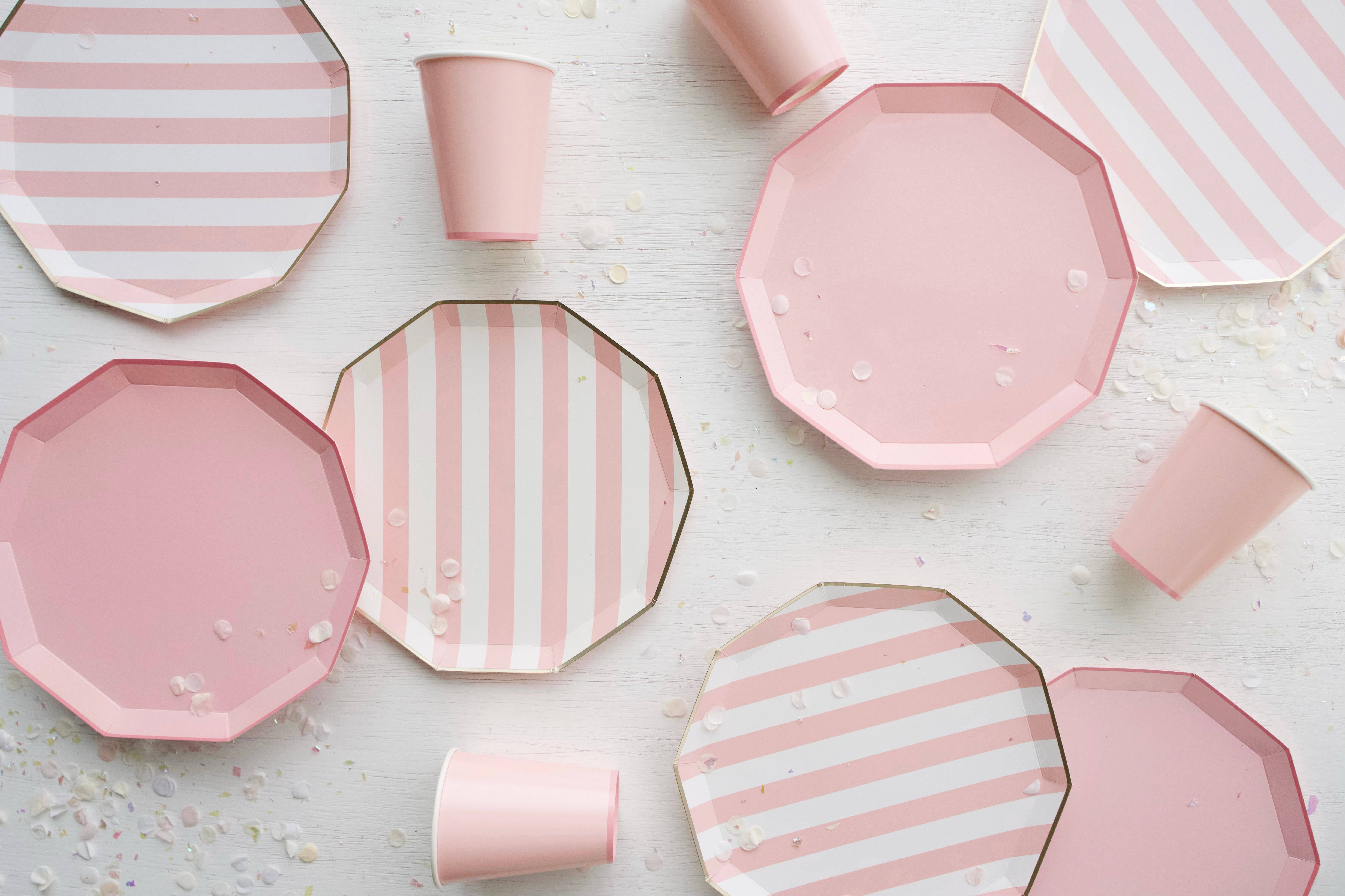Bonjour Fête - Wholesale Disposable Plate - PETAL PINK SIGNATURE CABANA STRIPE PLATES1