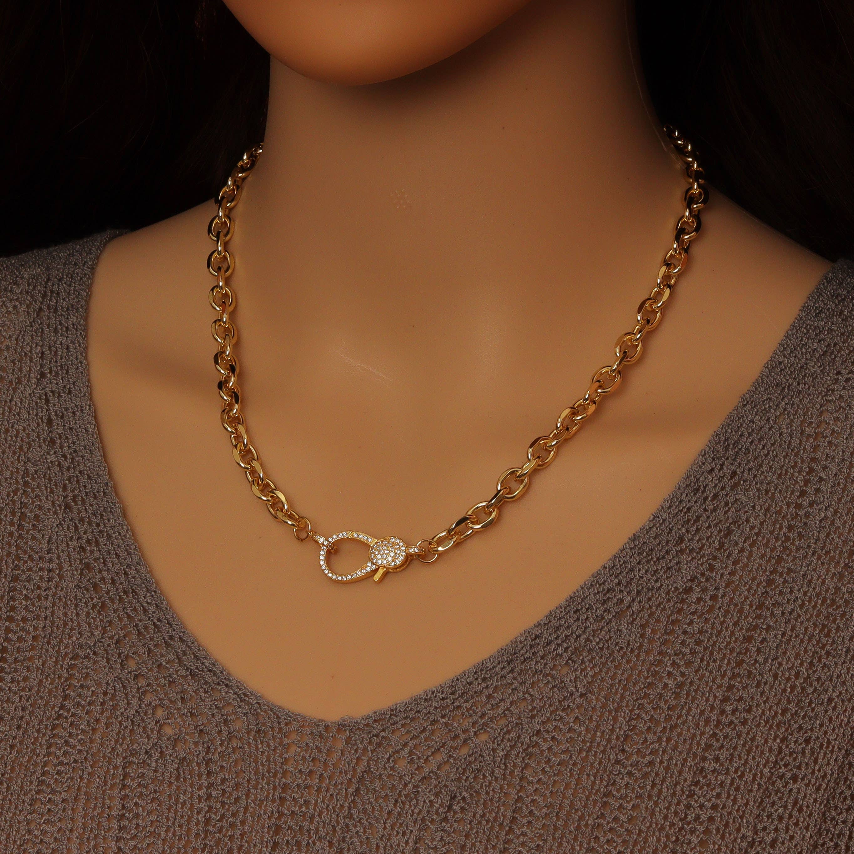 BestBeads&Beyond - Venta al por mayor Collares de cadenas y eslabones - Collar de cadena Rolo cuadrada con gran cierre de circonita cúbica, sku#EF6273