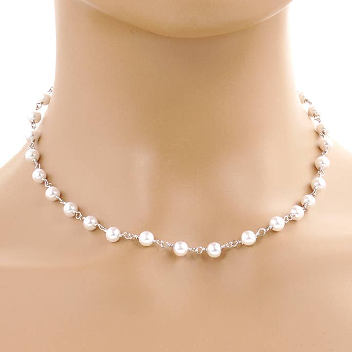 Fashion City – wholesale Beaded/pearl necklace – Gold-Dipped Linked Pearl Bridesmaid Necklace5