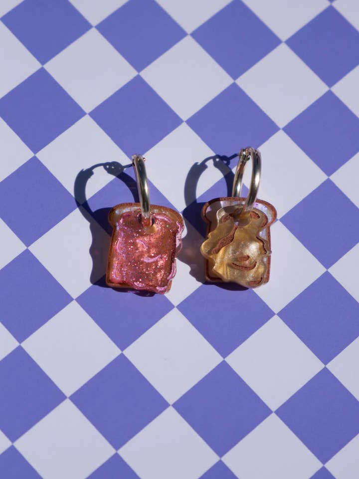 Peanut Butter and Jelly Sandwich Hoop Earrings for wholesale by Cuteryko