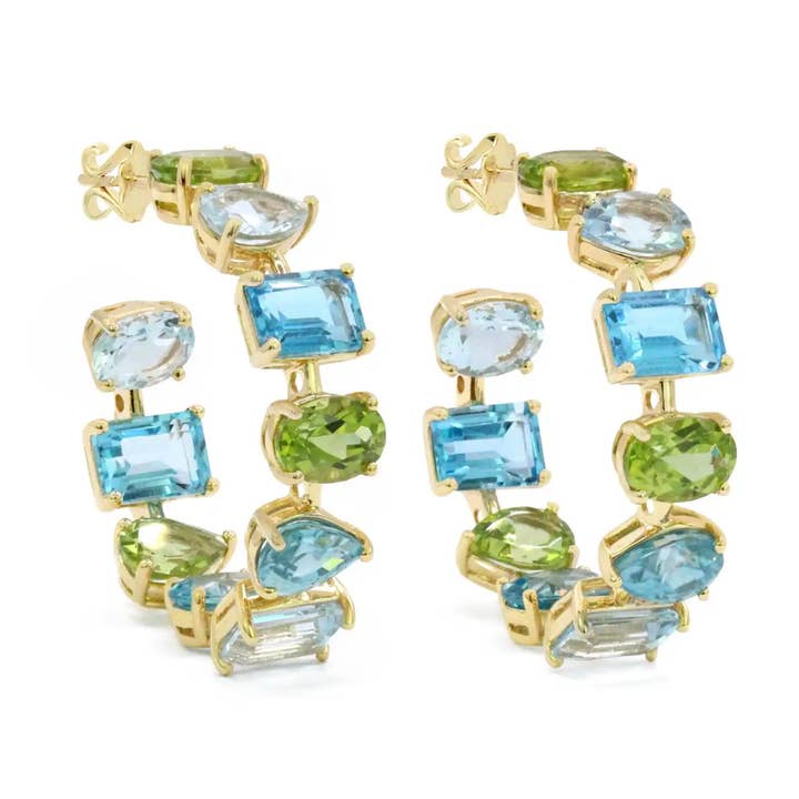 Blue + Green Jeweled Hoop Earrings for wholesale by Allie Beads