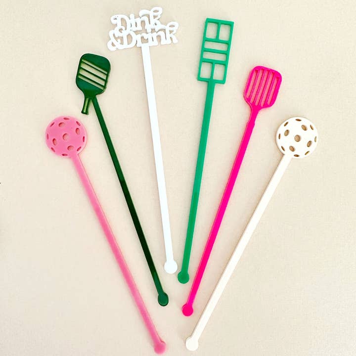 Lucky Lemon Paper Co. - Wholesale Drink Stirrer - Pickleball Stir Stick Set - Pink