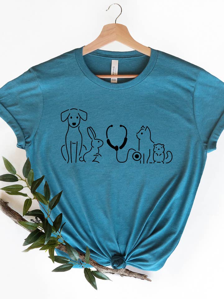 KM Clothing - Wholesale Screen Printed T-Shirt - Unisex - Vet Stethoscope Animal Line Art T-Shirt0