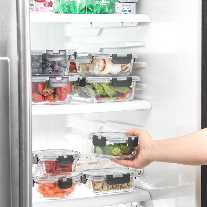 JoyJolt - Wholesale Food Storage Container - 12 Piece Glass Kitchen Storage Containers with Lids - Black