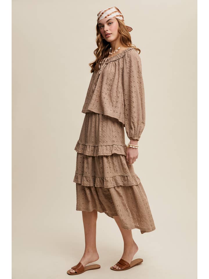 Listicle - Wholesale Top & Skirt Set - Women's - Boho Lace Tiered Maxi Skirt Set