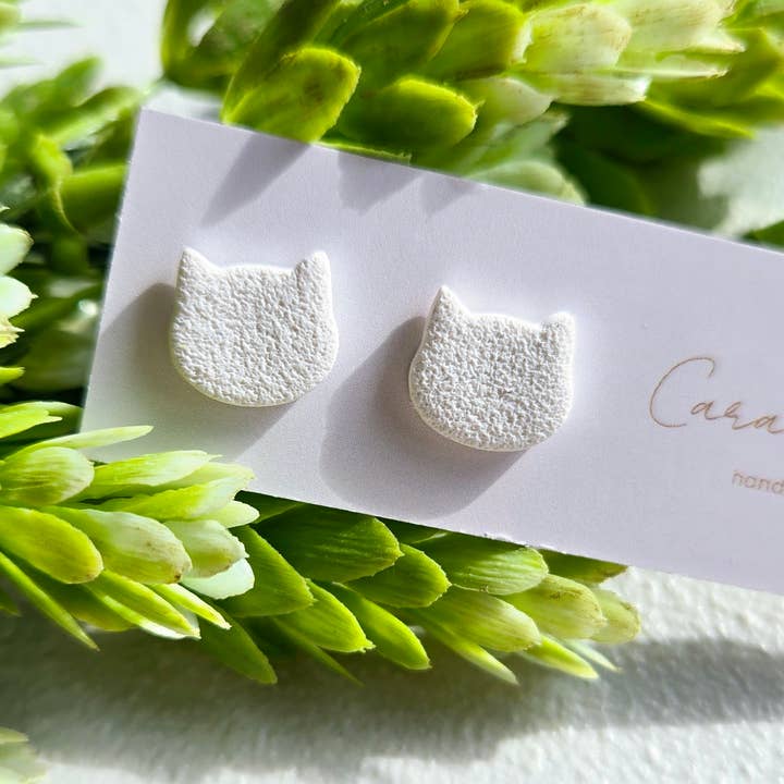Caramel Sky - Wholesale Stud/Post Earrings - Cat Stud Earrings | Cat Clay Stud Earrings | Cat Earrings