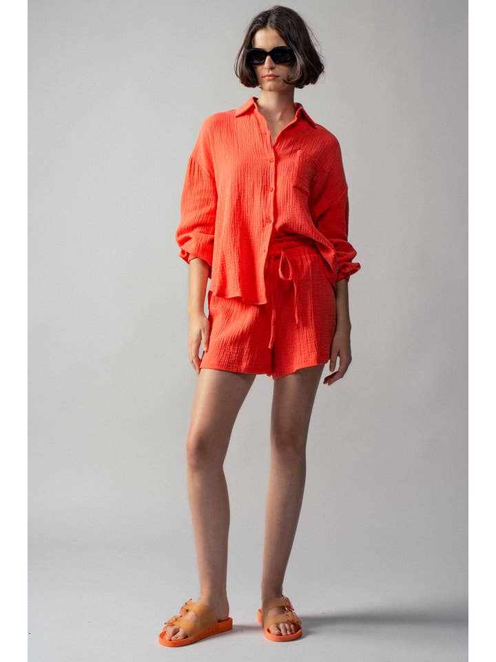 Urban Daizy - Wholesale Lounge Set - Women's - Crinkle Cotton Gauze Resort Button-Up Set4