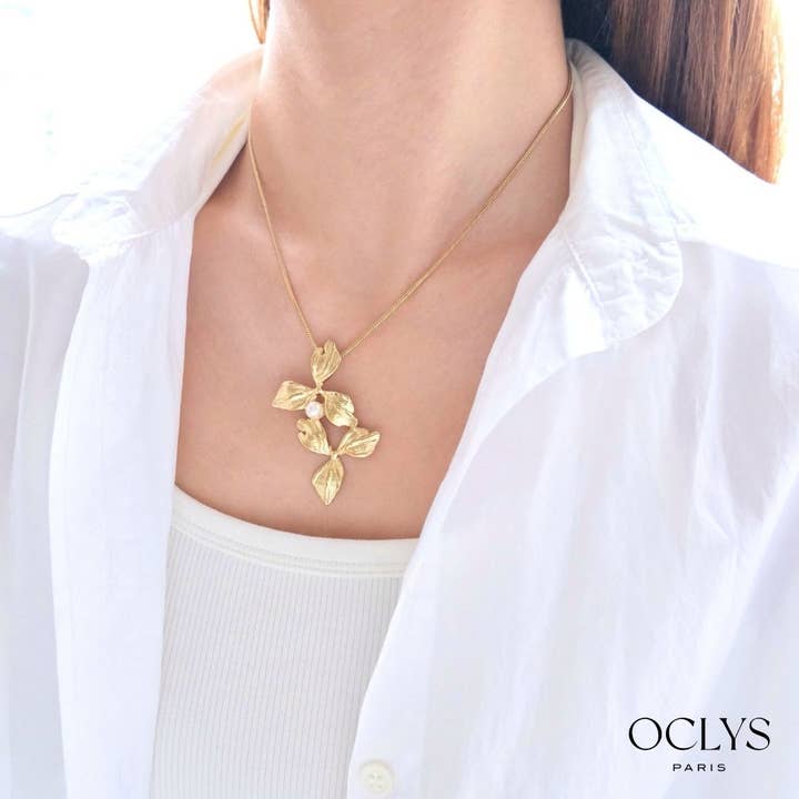 Gold stainless steel beaded flower snake chain necklace for wholesale by Oclys