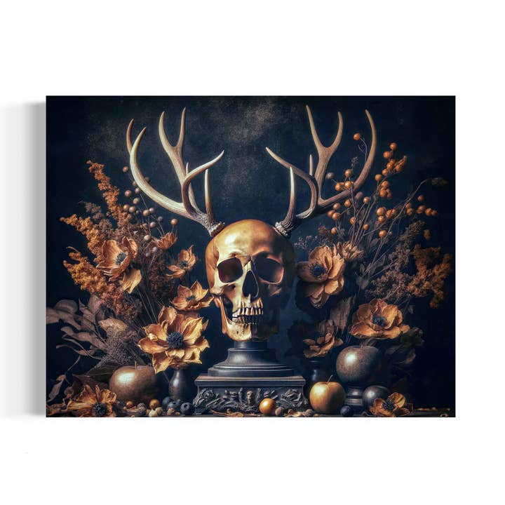Skull With Antlers Still Life Wall Decor 132RD for wholesale by Salty Alyce