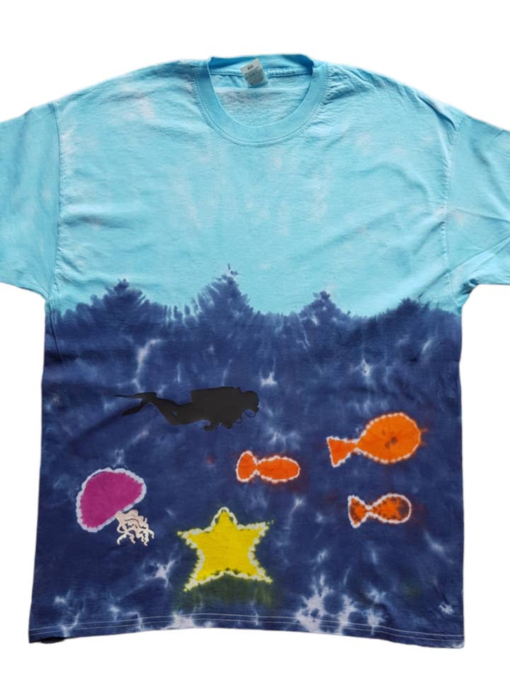 Ocean Theme Tie Dye Shirt - Under the Sea Design for wholesale by VeEco Gifts