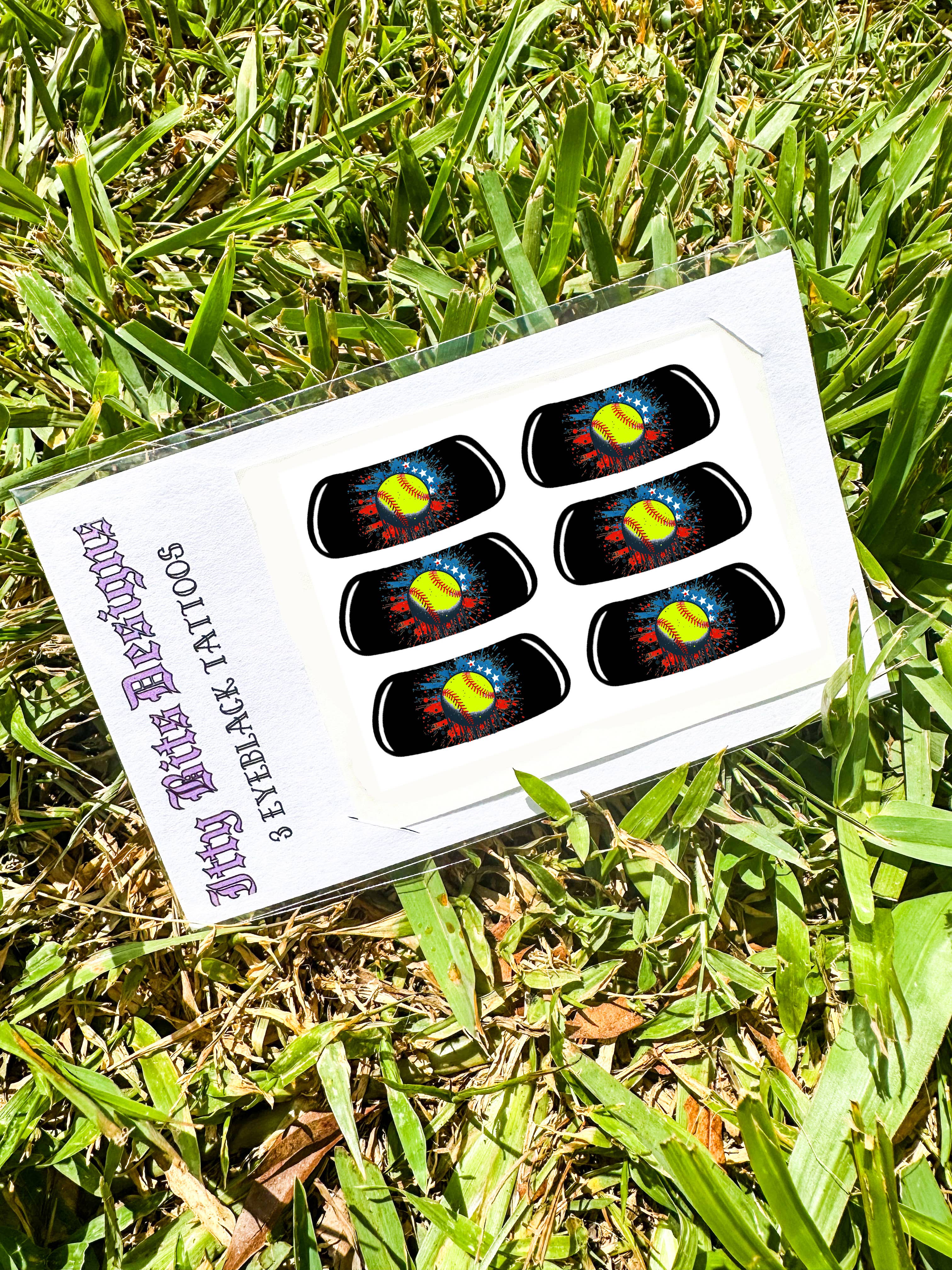 Itty Bits Designs - Wholesale Temporary Tattoo - 4th of July Softball Eye Black Temporary Tattoos