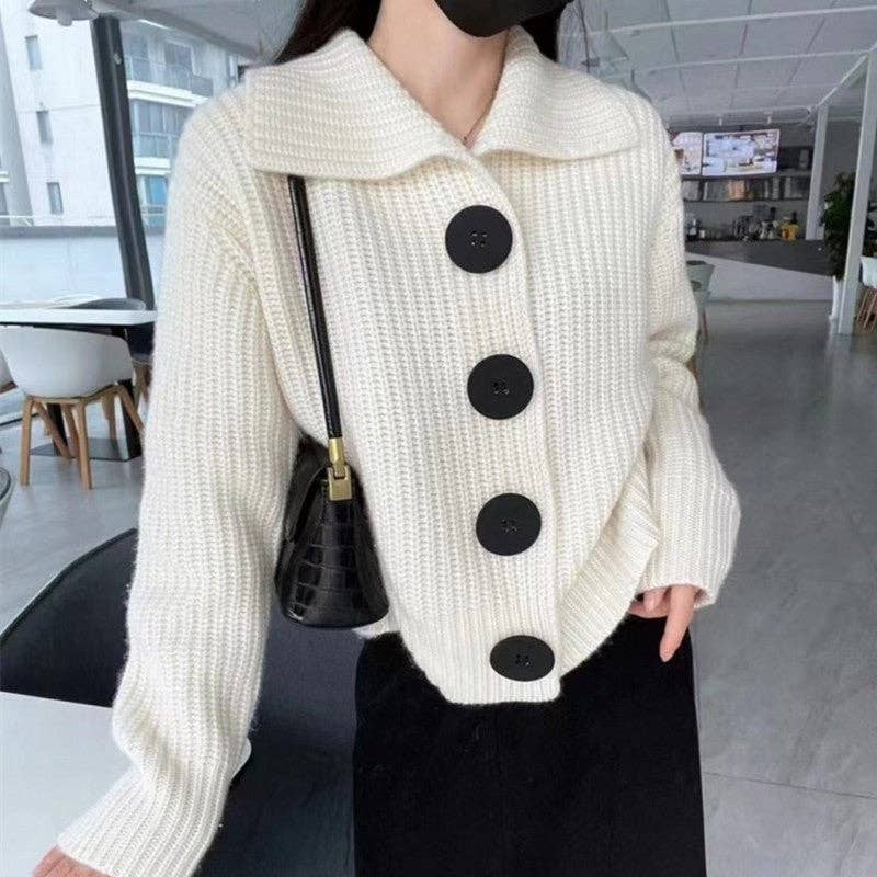 OceanusSwim - Wholesale Cardigan - Women's - Knit Cardigan With Wide Lapel And Oversized Buttons0