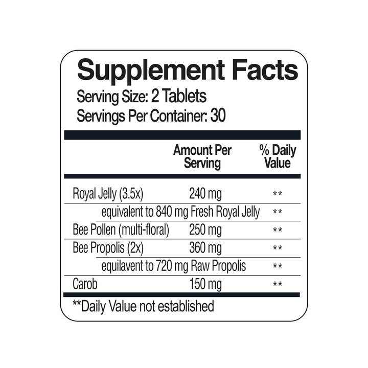 BEE&YOU – wholesale Oral supplement/vitamin – Royal Jelly + Bee Pollen + Propolis Tablets (Ultra Strength)