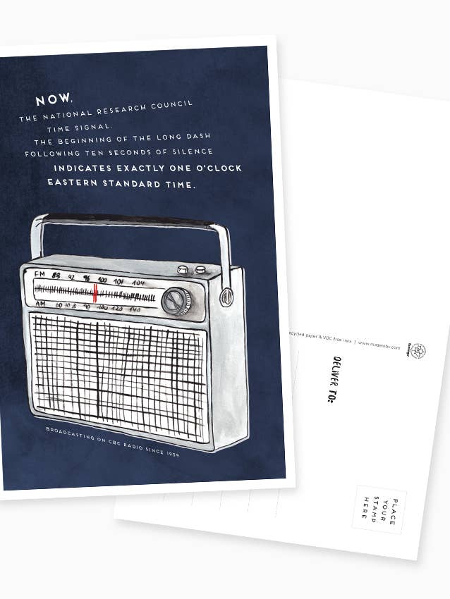 Cartolina con segnale orario radio CBC per la vendita all'ingrosso da parte di The Paperhood