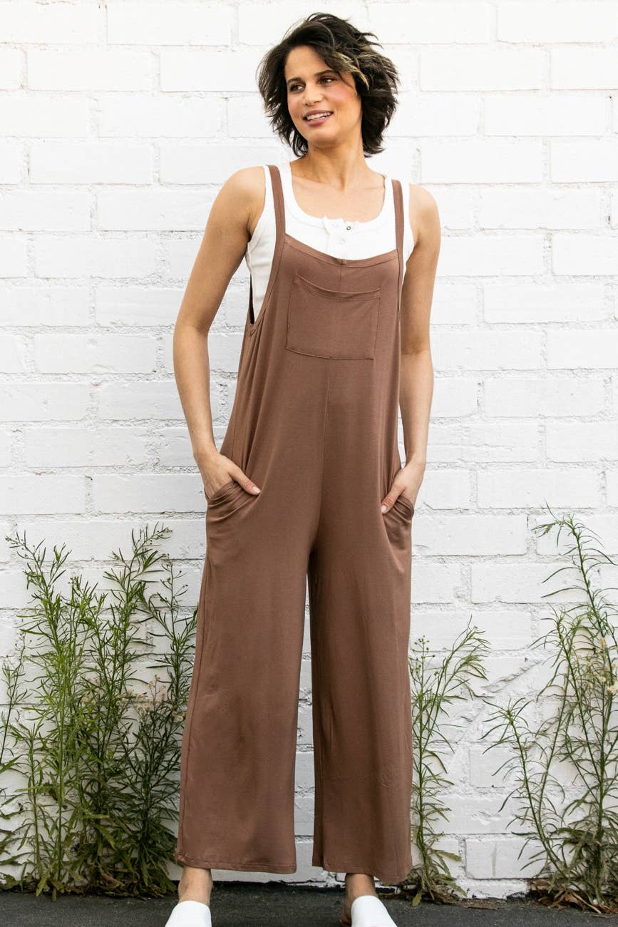 Elloh Collection - Wholesale Jumpsuit - Women's - Casual Comfy Wide Leg Overall Jumper w Bib and Side Pockets6